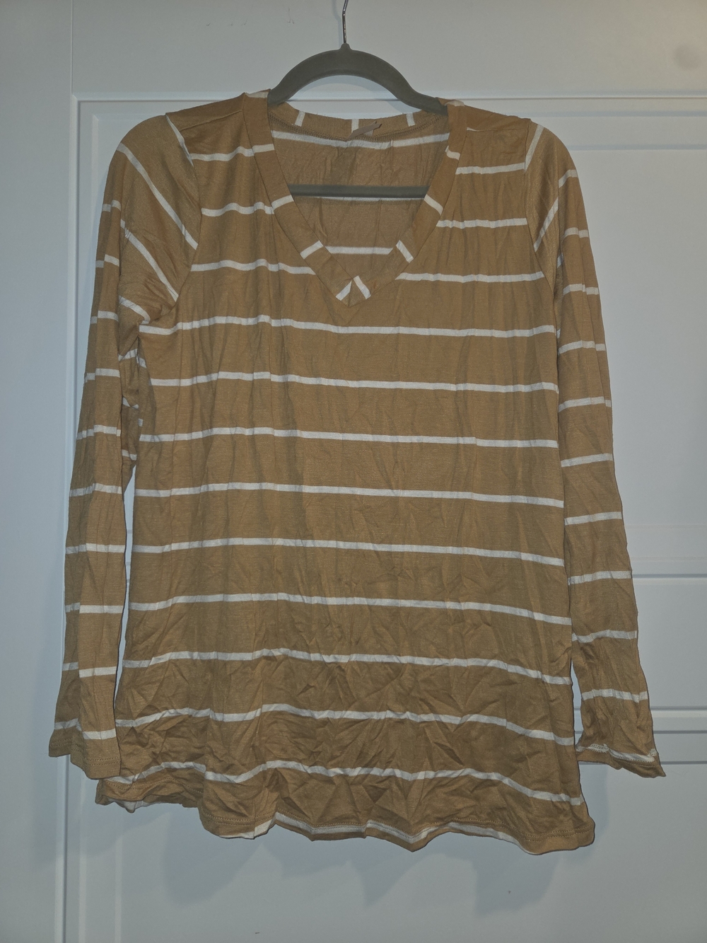 Striped V-Neck Long Sleeve Top in Mustard and White